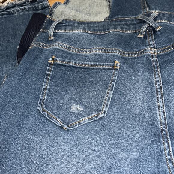 Women's Indigo Blue Side-Panel Skinny Ankle Denim Overalls Maternity Size XL - Picture 8 of 12